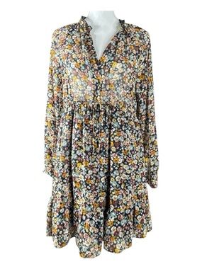 ZARA Deep Navy Blue Floral Flouncy Mini Dress, Size M.